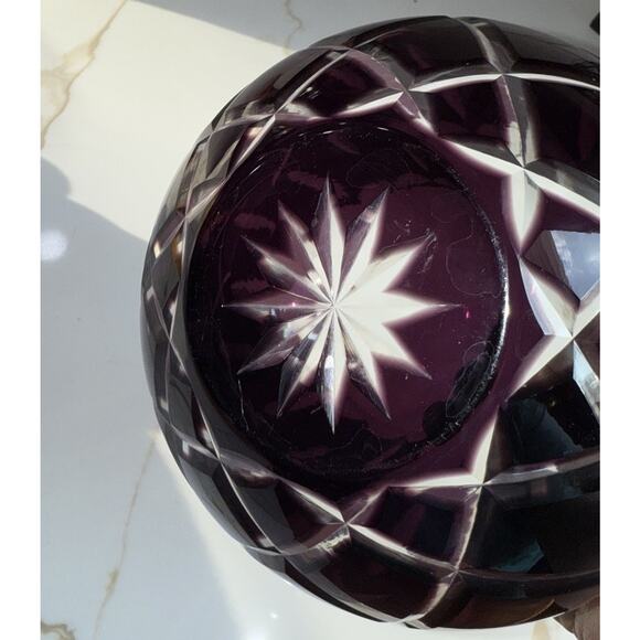 Vintage Gorham Lady Ann Purple Crystal Glass Cut To Clear Bowl Vase Dish 6x5” - Picture 6 of 8